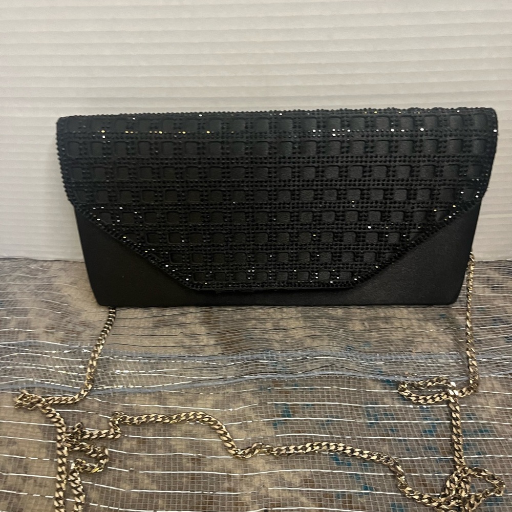 Elegant Black Clutch with Gold Chain